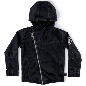 NUNUNU hooded biker jacket Sz 8/9 BROKEN ZIPPER
